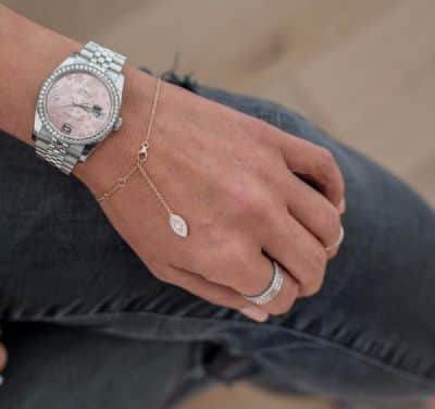 צמיד נופל עין אמייל ורוד שיבוץ דו צדדי