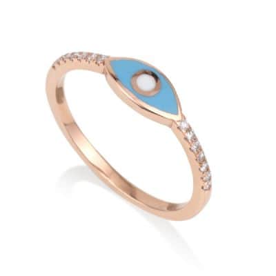 טבעת עין אמייל עם יהלומים