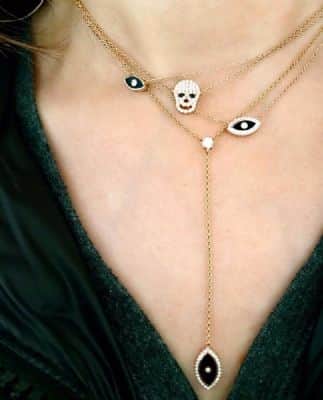 שרשרת עין קטנה אמייל שחור עם יהלום