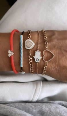 צמיד חוליות לב אמייל לבן ויהלומים או זרקונים לבחירה