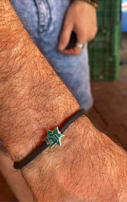 צמיד מכבי לגבר באמייל ירוק וזהב לבן