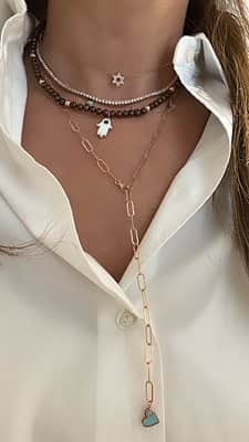 שרשרת טניס יהלומים עם אבני מוסונייט, צ'וקר , שיבוץ 3 שיניים