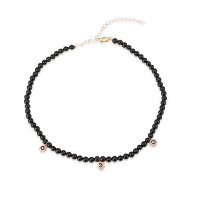 שרשרת חרוזים טורמלין שחור עם עיניים אמייל משובצות יהלומים