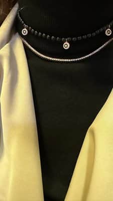 שרשרת חרוזים טורמלין שחור עם עיניים אמייל משובצות יהלומים