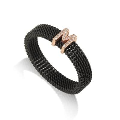 טבעת אות משובצת יהלומים רצועה מפלדת אל חלד