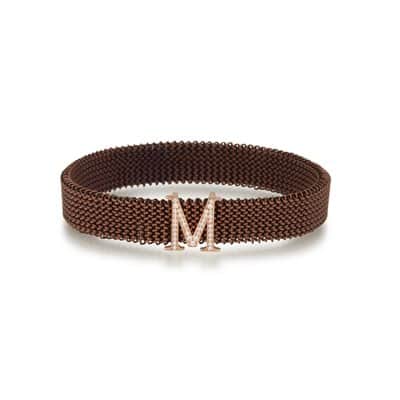 צמיד מתכת אל חלד עם אות גדולה משובצת יהלומים