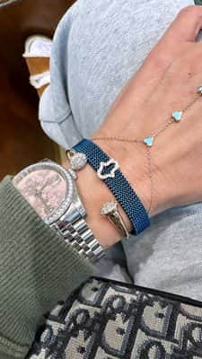 צמיד מתכת אל חלד עם חמסה גדולה משובצת יהלומים