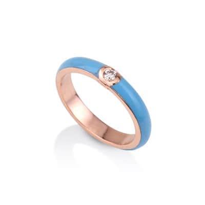 טבעת אמייל תכלת עם יהלום