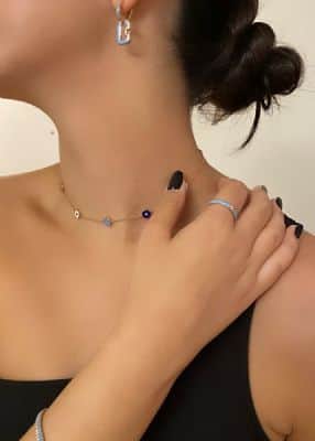 טבעת אמייל תכלת עם יהלום