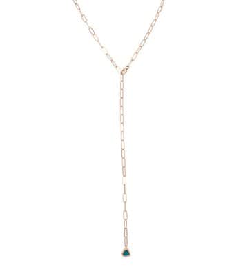 שרשרת סיכות בסגנון עניבה עם לב משובץ יהלומים בקצה