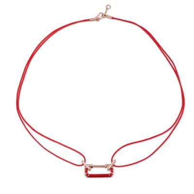 שרשרת חוליה אטב אמייל משובצת יהלומים וחוט