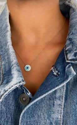 שרשרת עין אמייל עגולה משובצת יהלומים