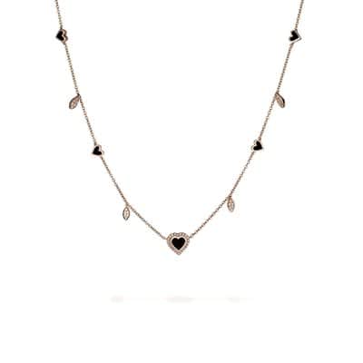 שרשרת לב שחור משובץ