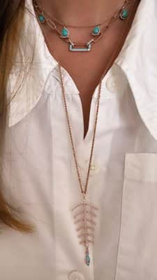 שרשרת שלד דג משובץ יהלומים