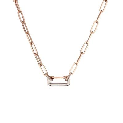 שרשרת חוליות עם אטב משובץ יהלומים ואמייל לבן