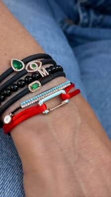 צמיד אטב חוליה זהב ואמייל עם חוט מודולארי