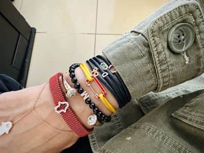 צמיד אטב חוליה זהב ואמייל עם חוט מודולארי