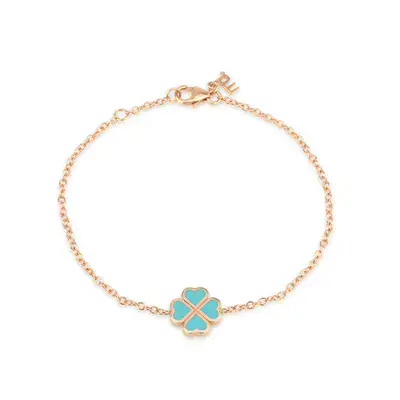 צמיד לבבות תלתן אמייל טורקיז