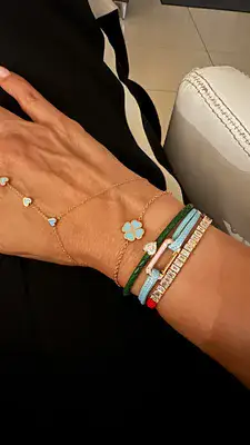 צמיד לבבות תלתן אמייל טורקיז