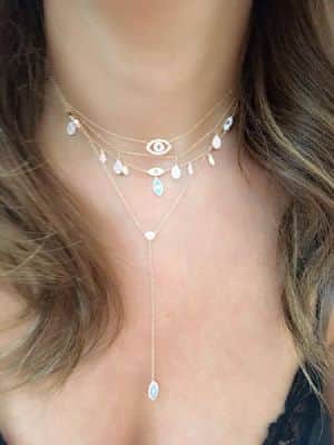 שרשרת עניבה יהלום ועין אמייל תכלת