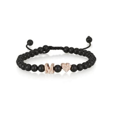 צמיד חרוזים עם אות או לב או כוכב או חמסה משובצים יהלומים