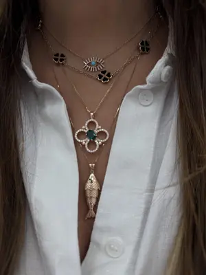 שרשרת עין הרע טורקיז ויהלומים