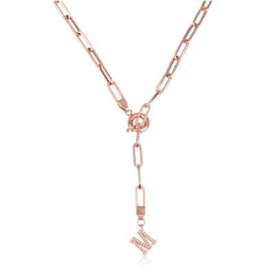 שרשרת אטבים עם אות משובצת יהלומים