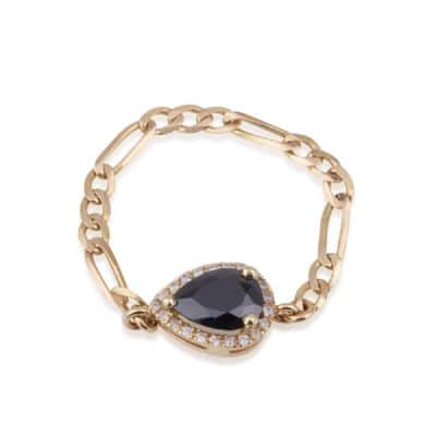 טבעת אוניקס שחור טיפה משובצת, טבעת שרשרת