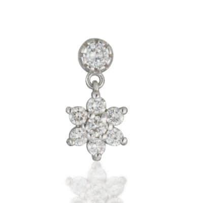 עגיל פרח יהלומים תלוי, מתאים גם לפירסינג