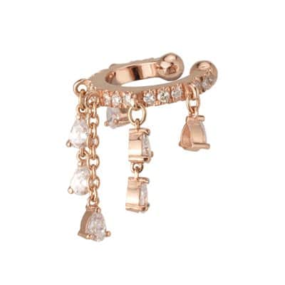 עגיל הליקס משובץ יהלומים עם טיפות זרקונים נופלות