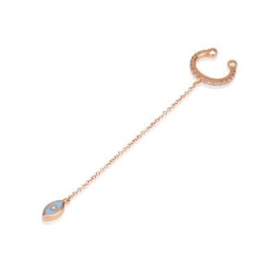 עגיל הליקס יהלומים עם שרשרת ועין אמייל