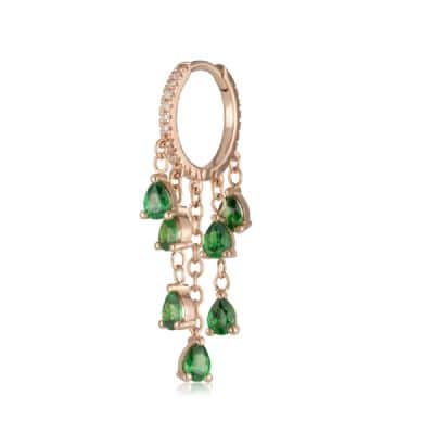 חישוק יהלומים בסגנון שנדליר עם טיפות אמרלד