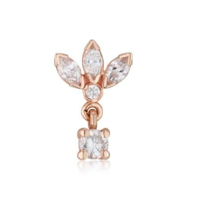 עגיל יהלומים בצורת לוטוס תלוי